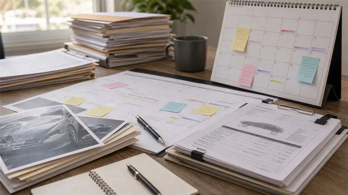 Documentary-style legal process scene for "Accident Claim Timeline: Steps, Evidence, and Mistakes".