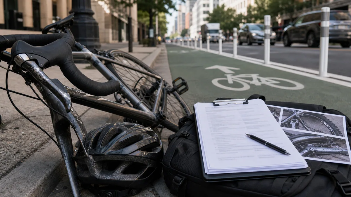 Documentary-style bicycle accidents scene for "Bicycle Commuter Accident Claims".