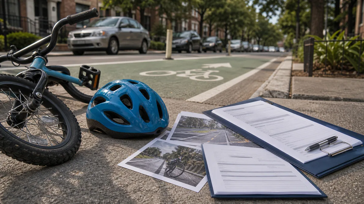 Documentary-style bicycle accidents scene for "Child Bicycle Accident Claims".