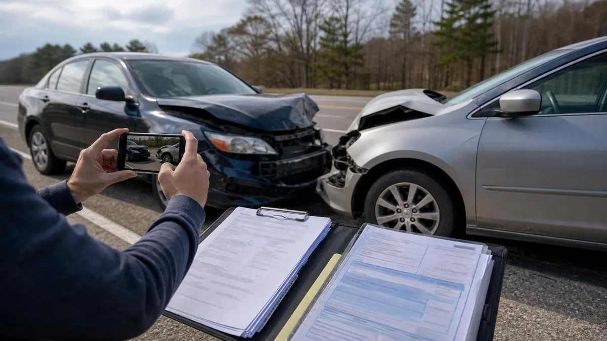Documentary-style car accidents scene for "Head-On Collision Accident Claims".