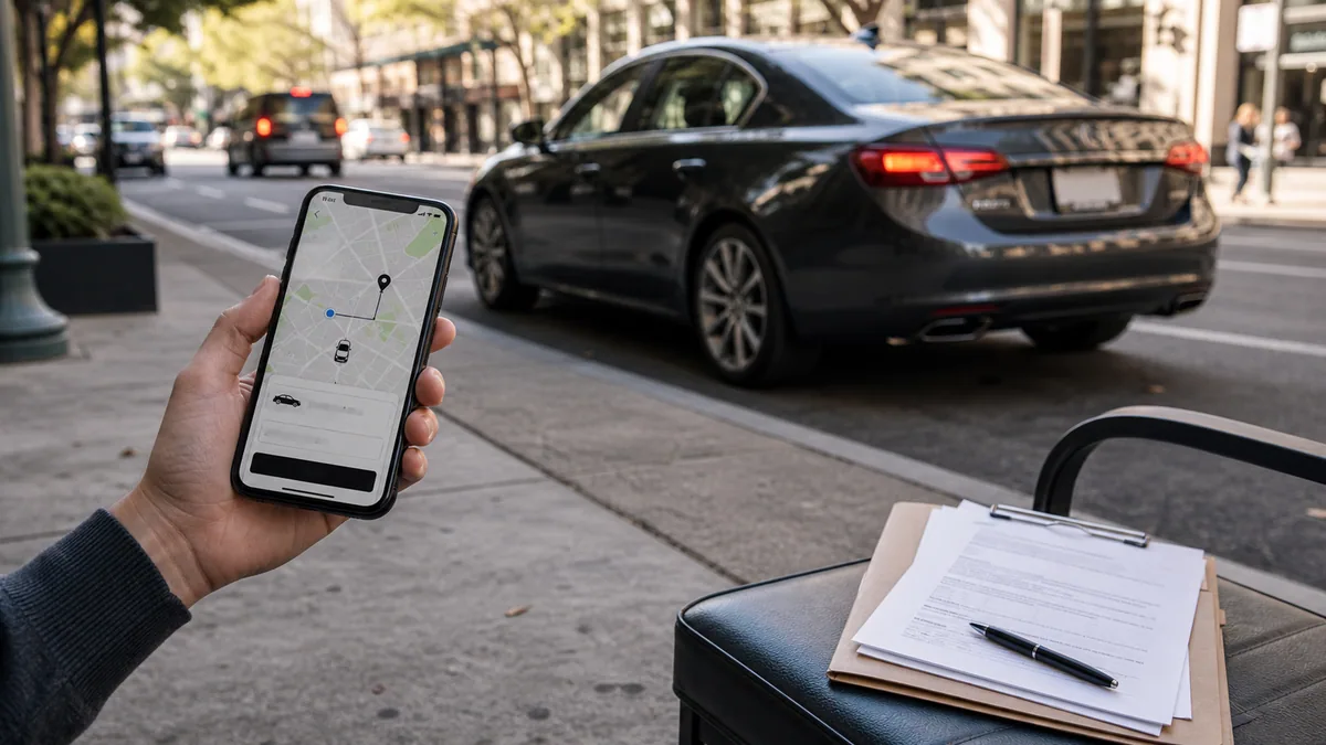 Documentary-style rideshare accidents scene for "Hit by an Uber or Lyft Driver: Your Options".