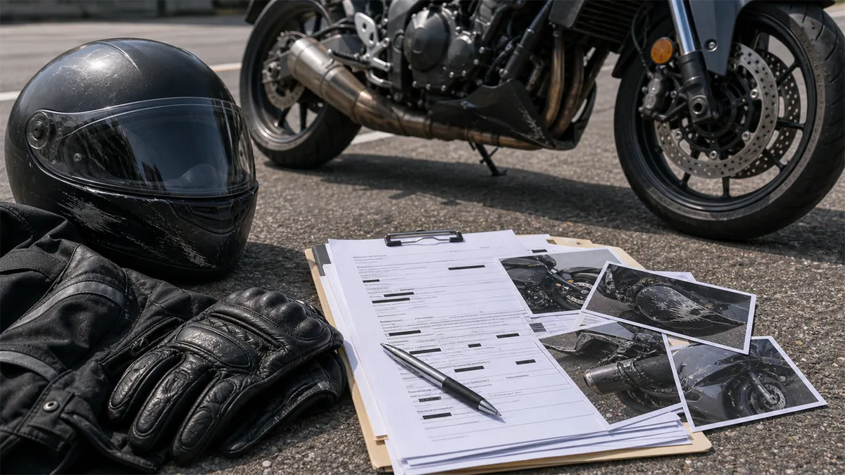 Documentary-style motorcycle accidents scene for "Motorcycle Accident Insurance Claims: A Rider's Guide".