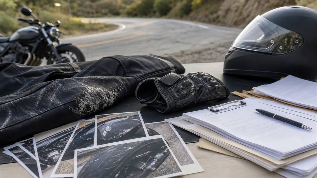 Documentary-style motorcycle accidents scene for "Motorcycle Accident Road Rash Injury Claims".