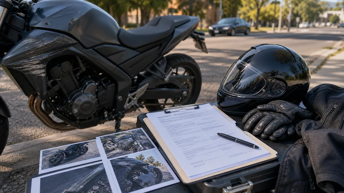 Documentary-style motorcycle accidents scene for "Motorcycle Passenger Injury Claims".