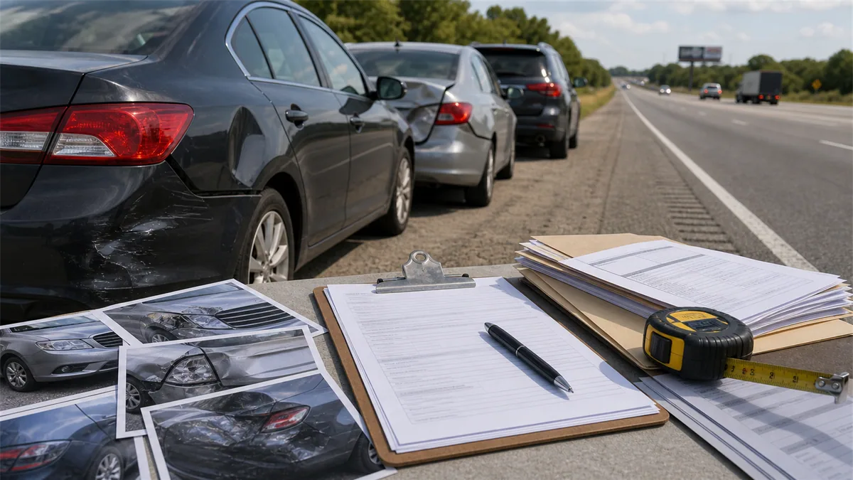 Documentary-style car accidents scene for "Multi-Vehicle Pileup Accident Claims".
