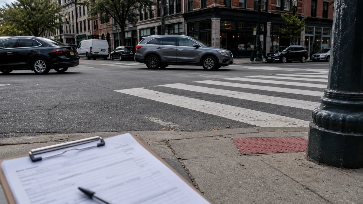 Documentary-style pedestrian accidents scene for "Pedestrian Hit by a Car in a Crosswalk".