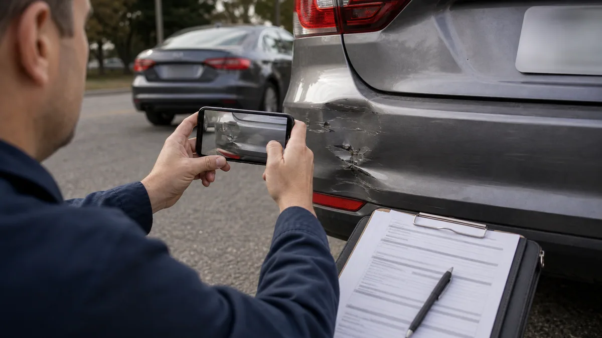 Documentary-style car accidents scene for "Rear-End Collision Claims Guide".