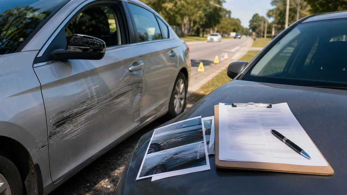 Documentary-style car accidents scene for "Sideswipe Accident Claims Guide".