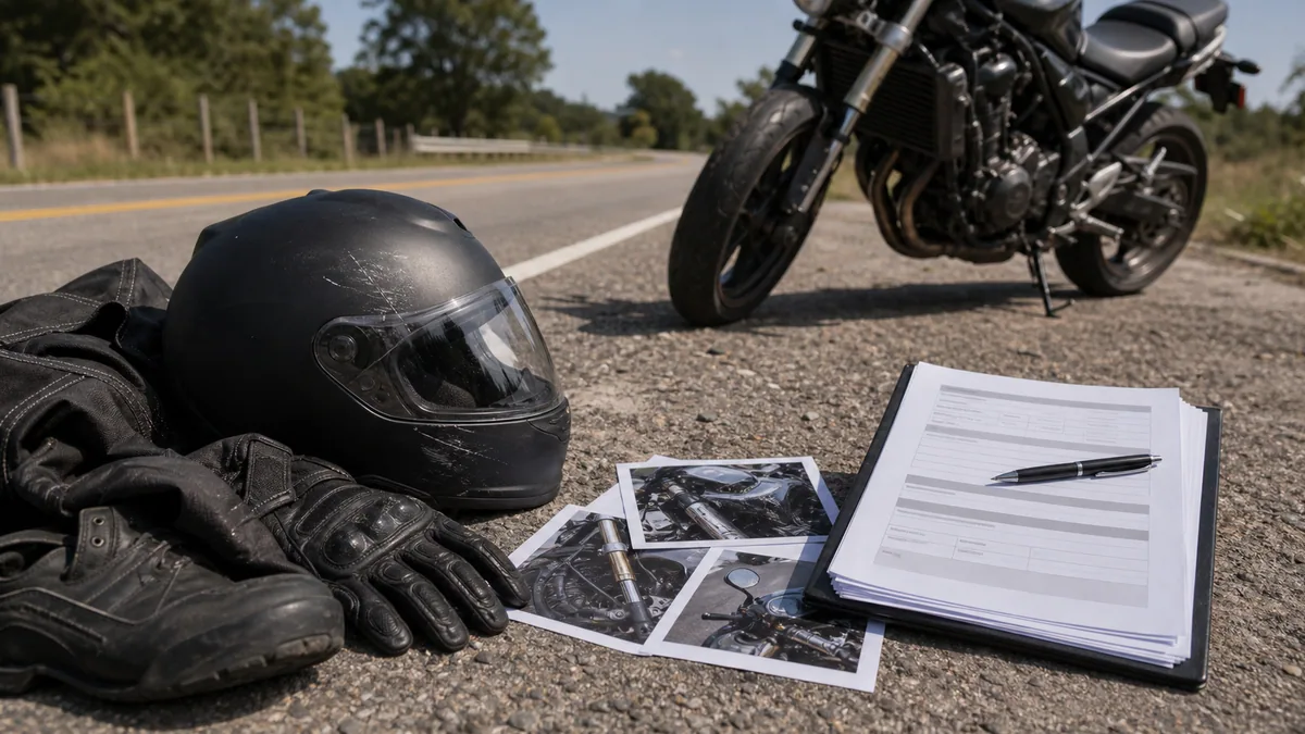 Documentary-style motorcycle accidents scene for "Single-Vehicle Motorcycle Accident Claims".