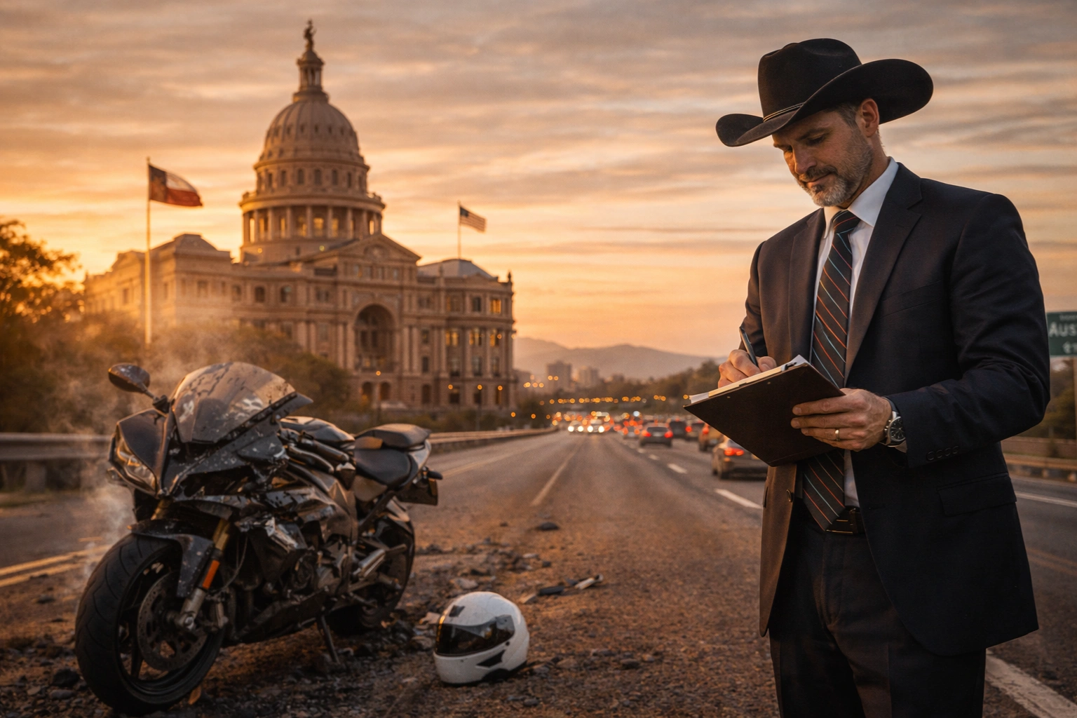 Texas Motorcycle Accident Lawyer: Hiring Guide & No-Helmet Proof hero image