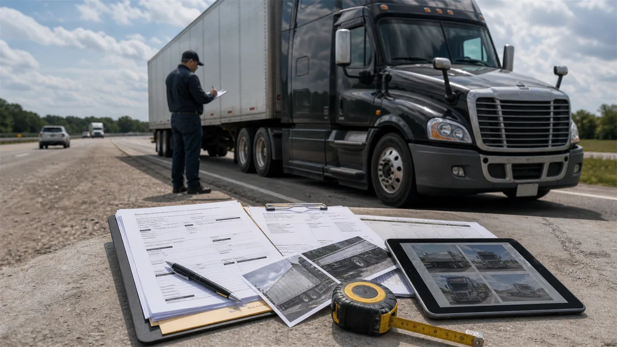 Documentary-style truck accidents scene for "Truck Accident Insurance Claims: Who Pays and How Much".
