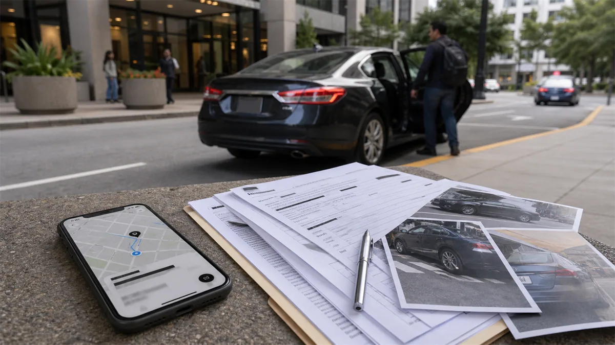 Documentary-style rideshare accidents scene for "Uber Accident Insurance Claims: Coverage and Next Steps".