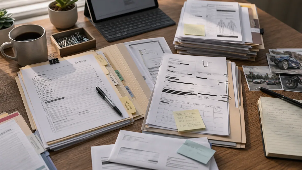 Documentary-style legal process scene for "What Evidence Helps a Personal Injury Claim?".