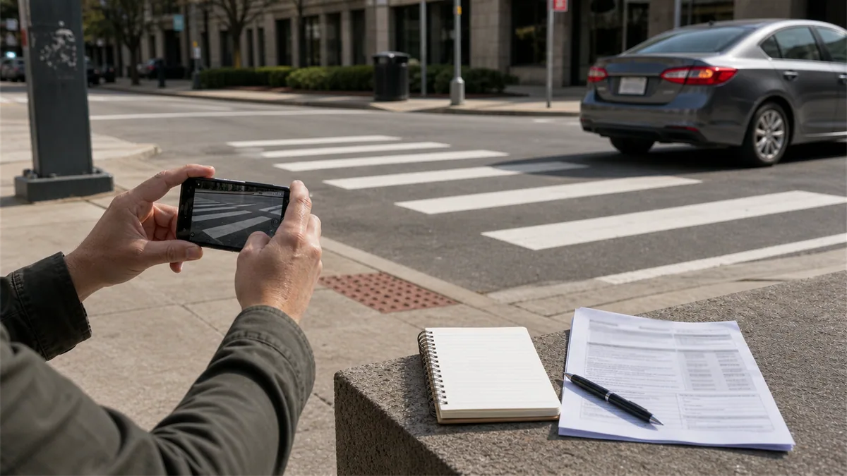 Documentary-style pedestrian accidents scene for "Hit by a Car While Walking? What to Do Next".