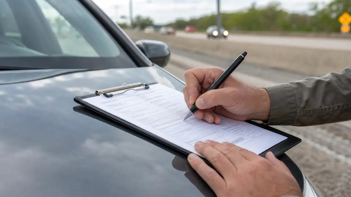 Texas crash report paperwork and insurance documents after a car accident