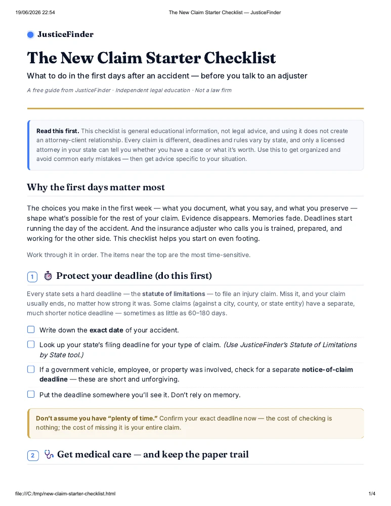 New Claim Starter Checklist cover